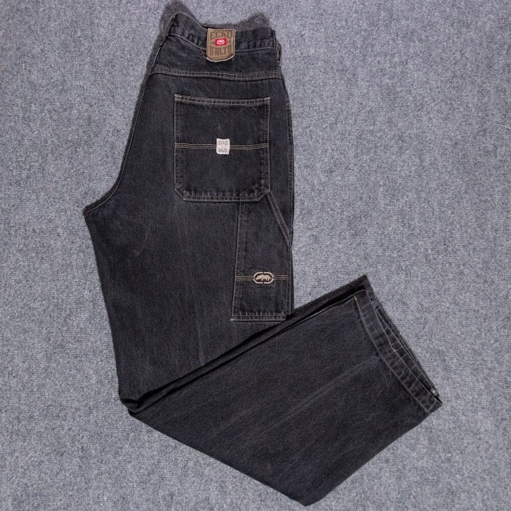 VTG Ecko Unltd Carpenter Wide Leg Jeans Men's 34x33 Faded Black Baggy Skater Y2K